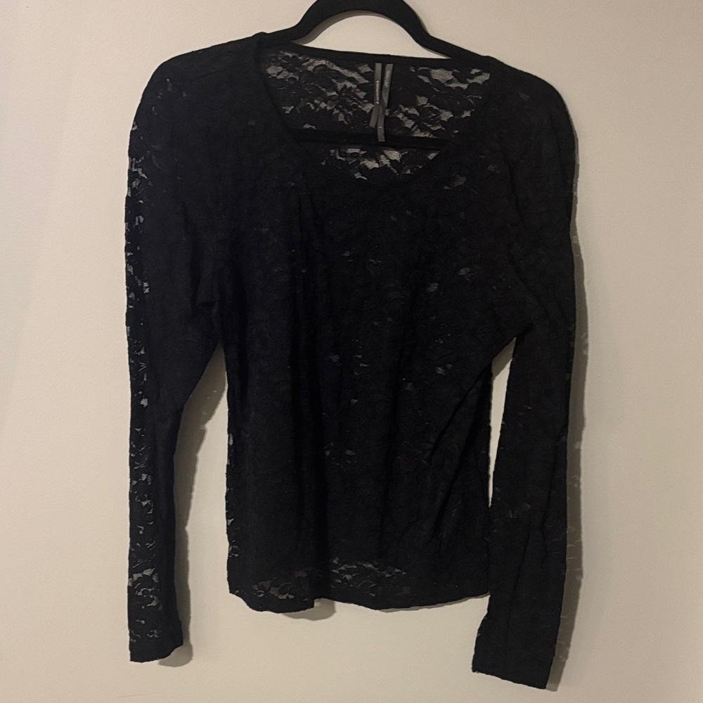 Anthropologie Black Lace Long Sleeve Top